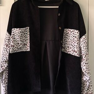 Leopard Print Black Corduroy Jacket
